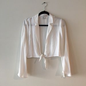 White collared tie front shirt